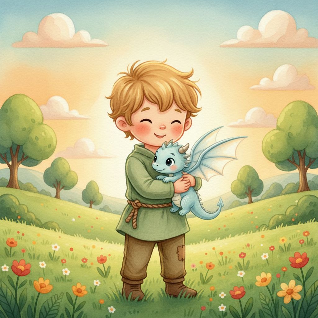 StoryFawn Dragons book cover, with a child riding a friendly dragon